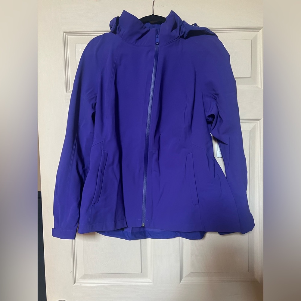 Athleta purple jacket with matching gloves and ear warmer